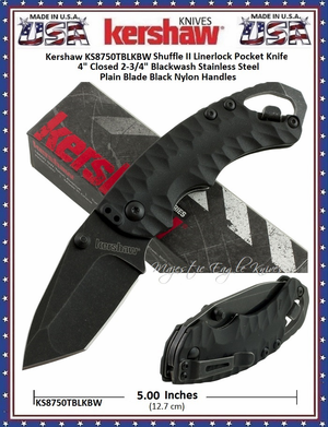 Kershaw Cutlery KS8750TBLKBW Shuffle II Multi- Function Folding Pocket Knife 4" Closed 2-1/4" Blackwash Plain Blade, Glass-Filled Nylon Handles Kershaw Cutlery KS8750TBLKBW Shuffle II Multi- Function Folding Pocket Knife 4" Closed 2-1/4" Blackwash Plain Blade, Glass-Filled Nylon Handles