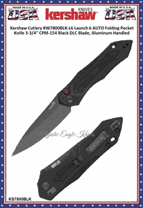 Kershaw Cutlery KW7800BLK-L6 Launch 6 AUTO Folding Knife 3.75" CPM-154 Black DLC Blade, Aluminum Handled Knife