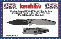 Kershaw Cutlery Presents KS7900GRYBLK-L7 The Kershaw Grey Launch 7 Auto CPM-154 Black Blade Knife Kershaw Cutlery Presents KS7900GRYBLK-L7 The Kershaw Grey Launch 7 Auto CPM-154 Black Blade Knife