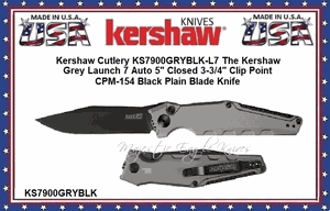 Kershaw Cutlery Presents KS7900GRYBLK-L7 The Kershaw Grey Launch 7 Auto CPM-154 Black Blade Knife