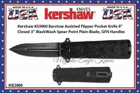 Kershaw Cutlery Presents The KS3960 Kershaw Barstow Assisted Flipper 3" BlackWash Spear Point Blade, GFN Handles Kershaw Cutlery Presents The KS3960 Kershaw Barstow Assisted Flipper 3" BlackWash Spear Point Blade, GFN Handles