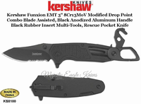 Kershaw Knives KS8100 Kershaw Funxion EMT 3" 8Cr13MoV Modified Drop Point Combo Blade Assisted, Black Anodized Aluminum Handle Black Rubber Insert Multi-Tools, Rescue Knife Kershaw Knives KS8100 Kershaw Funxion EMT 3" 8Cr13MoV Modified Drop Point Combo Blade Assisted, Black Anodized Aluminum Handle Black Rubber Insert Multi-Tools, Rescue Knife