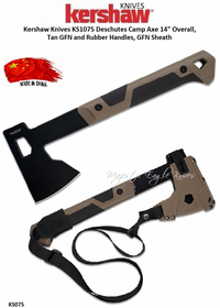 Kershaw Knives KS1075X Deschutes Camp Axe 14" Overall, Tan GFN and Rubber Handles, GFN Sheath Kershaw Knives KS1075X Deschutes Camp Axe 14" Overall, Tan GFN and Rubber Handles, GFN Sheath