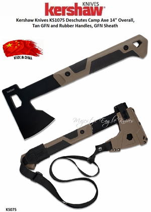 Kershaw Knives KS1075X Deschutes Camp Axe 14" Overall, Tan GFN and Rubber Handles, GFN Sheath Kershaw Knives KS1075X Deschutes Camp Axe 14" Overall, Tan GFN and Rubber Handles, GFN Sheath