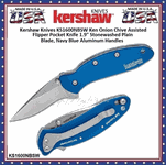 Kershaw Knives KS1600NBSW Ken Onion Chive Assisted Flipper Pocket Knife 1.9" Stonewashed Plain Blade, Navy Blue Aluminum Handles