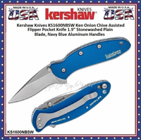 Kershaw Knives KS1600NBSW Ken Onion Chive Assisted Flipper Pocket Knife 1.9" Stonewashed Plain Blade, Navy Blue Aluminum Handles Kershaw Knives KS1600NBSW Ken Onion Chive Assisted Flipper Pocket Knife 1.9" Stonewashed Plain Blade, Navy Blue Aluminum Handles