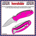 Kershaw Knives KS1600PINK Ken Onion Chive Assisted Flipper Pocket Knife 1-7/8" Bead Blast Plain Blade, Pink Aluminum Handles