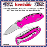 Kershaw Knives KS1600PINK Ken Onion Chive Assisted Flipper Pocket Knife 1-7/8" Bead Blast Plain Blade, Pink Aluminum Handles Kershaw Knives KS1600PINK Ken Onion Chive Assisted Flipper Pocket Knife 1-7/8" Bead Blast Plain Blade, Pink Aluminum Handles