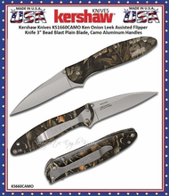 Kershaw Knives KS1660CAMO Ken Onion Leek Assisted Flipper Knife 3" Bead Blast Plain Blade, Camo Aluminum Handles Kershaw Knives KS1660CAMO Ken Onion Leek Assisted Flipper Knife 3" Bead Blast Plain Blade, Camo Aluminum Handles
