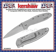 Kershaw Knives KS1660CB Ken Onion Leek Assisted Flipper Knife 3" Composite CPM-D2 Plain Blade, Stainless Steel Handles Kershaw Knives KS1660CB Ken Onion Leek Assisted Flipper Knife 3" Composite CPM-D2 Plain Blade, Stainless Steel Handles