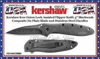 Kershaw Knives KS1660CBBW Kershaw Ken Onion Leek Assisted Opening Flipper Knife 3" Blackwash Composite D2 Plain Blade Stainless Steel Handles Kershaw Knives KS1660CBBW Kershaw Ken Onion Leek Assisted Opening Flipper Knife 3" Blackwash Composite D2 Plain Blade Stainless Steel Handles