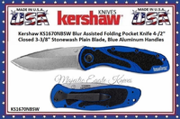 Kershaw Knives KS1670NBSW Kershaw Blur Folding Knife Assisted Opening Folding Knife 3.4" Stonewash Plain Blade, Blue Aluminum Handles Kershaw Knives KS1670NBSW Kershaw Blur Folding Knife Assisted Opening Folding Knife 3.4" Stonewash Plain Blade, Blue Aluminum Handles