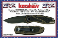 Kershaw Knives KS1670OLBLK Olive Green Blur Assisted Opening Knife Kershaw Knives KS1670OLBLK Olive Green Blur Assisted Opening Knife