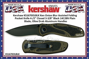 Kershaw Knives KS1670OLBLK Olive Green Blur Assisted Opening Knife