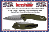 Kershaw Knives KS1812OLCB Dividend Assisted Flipper Knife 3" N690 and CPM-D2 Composite Bead Blasted Plain Blade, Olive Aluminum Handles