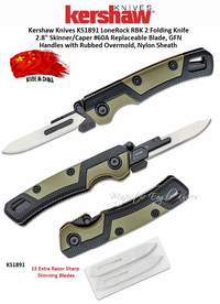 Kershaw Knives KS1891 LoneRock RBK 2 Folding Pocket Knife 2.8" Skinner/Caper #60A Replaceable Blade, GFN Handles with Rubbed Overmold, Nylon Sheath Kershaw Knives KS1891 LoneRock RBK 2 Folding Pocket Knife 2.8" Skinner/Caper #60A Replaceable Blade, GFN Handles with Rubbed Overmold, Nylon Sheath