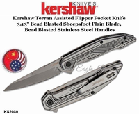 Kershaw Knives KS2080 Kershaw Terran Assisted Flipper Pocket Knife 3.13" Bead Blasted Sheepsfoot Blade, Bead Blasted Stainless Steel Handles Kershaw Knives KS2080 Kershaw Terran Assisted Flipper Pocket Knife 3.13" Bead Blasted Sheepsfoot Blade, Bead Blasted Stainless Steel Handles