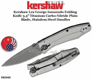 Kershaw Knives KS3440 Kershaw Les George Innuendo Folding Knife 3.3" Titanium Carbo-Nitride Plain Blade, Stainless Steel Handles