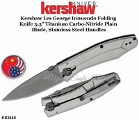 Kershaw Knives KS3440 Kershaw Les George Innuendo Folding Knife 3.3" Titanium Carbo-Nitride Plain Blade, Stainless Steel Handles Kershaw Knives KS3440 Kershaw Les George Innuendo Folding Knife 3.3" Titanium Carbo-Nitride Plain Blade, Stainless Steel Handles