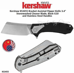 Kershaw KS3455 Bracket Assisted Flipper Knife 3.4" Stonewashed Cleaver Blade, Black G10 and Stainless Steel Handles Kershaw KS3455 Bracket Assisted Flipper Knife 3.4" Stonewashed Cleaver Blade, Black G10 and Stainless Steel Handles
