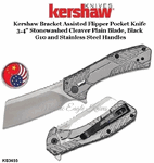Kershaw Knives KS3445 Kershaw Bracket Assisted Flipper Pocket Knife 3.4" Stonewashed Cleaver Plain Blade, Black G10 and Stainless Steel Handles