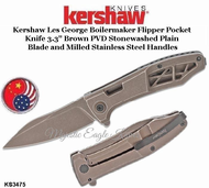 Kershaw Knives KS3475 Kershaw Les George Boilermaker Flipper Pocket Knife 3.3" Brown PVD Stonewashed Plain Blade and Milled Stainless Steel Handles Kershaw Knives KS3475 Kershaw Les George Boilermaker Flipper Pocket Knife 3.3" Brown PVD Stonewashed Plain Blade and Milled Stainless Steel Handles