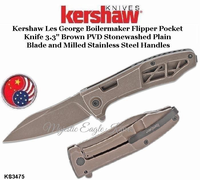 Kershaw Knives KS3475 Kershaw Les George Boilermaker Flipper Pocket Knife 3.3" Brown PVD Stonewashed Plain Blade and Milled Stainless Steel Handles Kershaw Knives KS3475 Kershaw Les George Boilermaker Flipper Pocket Knife 3.3" Brown PVD Stonewashed Plain Blade and Milled Stainless Steel Handles