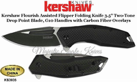 Kershaw Knives KS3935 Kershaw Flourish Assisted Flipper 3.5" Two-Tone Drop Point Blade, G10 Handles w/Carbon Fiber Overlays Kershaw Knives KS3935 Kershaw Flourish Assisted Flipper 3.5" Two-Tone Drop Point Blade, G10 Handles w/Carbon Fiber Overlays