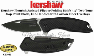 Kershaw Knives KS3935 Kershaw Flourish Assisted Flipper 3.5" Two-Tone Drop Point Blade, G10 Handles w/Carbon Fiber Overlays Kershaw Knives KS3935 Kershaw Flourish Assisted Flipper 3.5" Two-Tone Drop Point Blade, G10 Handles w/Carbon Fiber Overlays