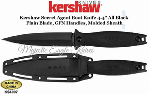 Kershaw Knives KS4007 Kershaw Secret Agent Boot Knife 4.4" Black Plain Blade, Black GFN Handles, Molded Sheath Kershaw Knives KS4007 Kershaw Secret Agent Boot Knife 4.4" Black Plain Blade, Black GFN Handles, Molded Sheath
