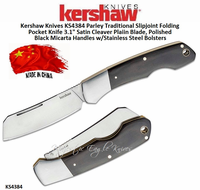 Kershaw Knives KS4384 Parley Traditional Slipjoint Folding Pocket Knife 3.1" Satin Cleaver Plaiin Blade, Polished Black Micarta Handles w/Stainless Steel Bolsters Kershaw Knives KS4384 Parley Traditional Slipjoint Folding Pocket Knife 3.1" Satin Cleaver Plaiin Blade, Polished Black Micarta Handles w/Stainless Steel Bolsters