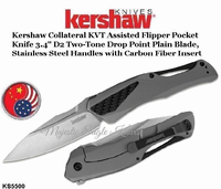 Kershaw Knives KS5500 Kershaw Collateral KVT Assisted Flipper Pocket Knife 3.4" D2 Two-Tone Drop Point Plain Blade, Stainless Steel Handles with Carbon Fiber Insert Kershaw Knives KS5500 Kershaw Collateral KVT Assisted Flipper Pocket Knife 3.4" D2 Two-Tone Drop Point Plain Blade, Stainless Steel Handles with Carbon Fiber Insert