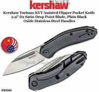 Kershaw Knives KS5505 Kershaw Turismo KVT Assisted Flipper Pocket Knife 2.9" D2 Satin Drop Point Blade, Plain Black Oxide Stainless Steel Handles Kershaw Knives KS5505 Kershaw Turismo KVT Assisted Flipper Pocket Knife 2.9" D2 Satin Drop Point Blade, Plain Black Oxide Stainless Steel Handles