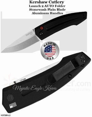 Kershaw Knives KS7200 Launch 2 AUTO CPM-154 Stonewash Plain Blade Aluminum Handled Folding Knife