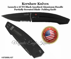 Kershaw Knives KS7200BLKST Launch 2-ST AUTO CPM-154 All Black Partially Serrated Blade Aluminum Handled Folding Knife
