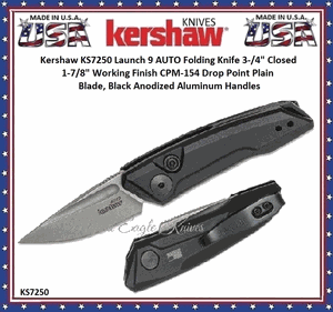 Kershaw Knives KS7250 Kershaw Launch 9 1.8" Working Finish CPM-154 Drop Point Blade, Black Anodized Aluminum Handled AUTO Pocket Knife 