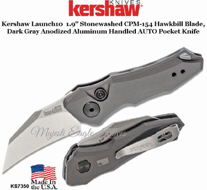 Kershaw Knives KS7350 Kershaw Launch 10  1.9" Stonewashed CPM-154 Hawkbill Blade, Dark Gray Anodized Aluminum Handled AUTO Pocket Knife 