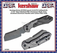 Kershaw Knives KS7850 Launch 14 AUTO Folding Knife 3.375" Black Washed CPM-154 Cleaver Blade, Gray Anodized Aluminum Handles with Carbon Fiber Scale Kershaw Knives KS7850 Launch 14 AUTO Folding Knife 3.375" Black Washed CPM-154 Cleaver Blade, Gray Anodized Aluminum Handles with Carbon Fiber Scale
