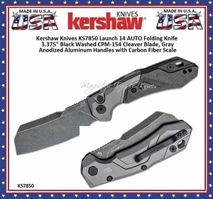 Kershaw Knives KS7850 Launch 14 AUTO Folding Knife 3.375" Black Washed CPM-154 Cleaver Blade, Gray Anodized Aluminum Handles with Carbon Fiber Scale Kershaw Knives KS7850 Launch 14 AUTO Folding Knife 3.375" Black Washed CPM-154 Cleaver Blade, Gray Anodized Aluminum Handles with Carbon Fiber Scale