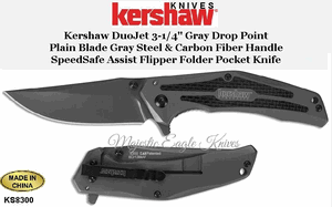 Kershaw Knives KS8300 Kershaw DuoJet 3.25" Gray Drop Point Plain Blade Gray Steel and Carbon Fiber Handle SpeedSafe Assist Flipper Folder Knife