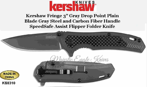 Kershaw Knives KS8310 Kershaw Fringe Gray Drop Point Gray Steel and Carbon Fiber SpeedSafe Assist Flipper Folder Pocket Knife