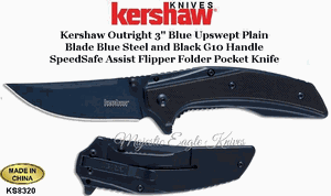 Kershaw Knives KS8320 Kershaw Outright Blue Upswept Blade Blue Steel and Black G10 SpeedSafe Assist Flipper Folder Pocket Knife