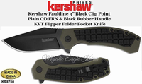 Kershaw Knives KS8760 Kershaw Faultline 3" Black Clip Point Plain OD FRN & Black Rubber Handle KVT Flipper Folder Pocket Knife Kershaw Knives KS8760 Kershaw Faultline 3" Black Clip Point Plain OD FRN & Black Rubber Handle KVT Flipper Folder Pocket Knife