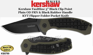 Kershaw Knives KS8760 Kershaw Faultline 3" Black Clip Point Plain OD FRN & Black Rubber Handle KVT Flipper Folder Pocket Knife Kershaw Knives KS8760 Kershaw Faultline 3" Black Clip Point Plain OD FRN & Black Rubber Handle KVT Flipper Folder Pocket Knife