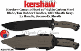 Kershaw KS1077TAN Kershaw Camp 10 Fixed 10" 65Mn Carbon Steel Blade, Tan Rubber Handles, GRN SheathKray-Ex Handle, Secure-Ex Sheath