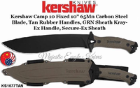 Kershaw KS1077TAN Kershaw Camp 10 Fixed 10" 65Mn Carbon Steel Blade, Tan Rubber Handles, GRN SheathKray-Ex Handle, Secure-Ex Sheath Kershaw KS1077TAN Kershaw Camp 10 Fixed 10" 65Mn Carbon Steel Blade, Tan Rubber Handles, GRN SheathKray-Ex Handle, Secure-Ex Sheath