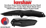 Kershaw KS1835TBLKST Kershaw Kuro Assist Ambidextrous One Hand Opening 3-1/8" Combo Plain Blade Black Glass Filled Nylon Handle Flipper Pocket Knife