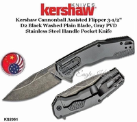 Kershaw KS2061 Kershaw Cannonball Assisted Flipper 3-1/2" D2 Black Washed Plain Blade, Gray PVD Stainless Steel Handle Pocket Knife Kershaw KS2061 Kershaw Cannonball Assisted Flipper 3-1/2" D2 Black Washed Plain Blade, Gray PVD Stainless Steel Handle Pocket Knife
