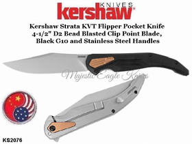 Kershaw KS2076 Kershaw Strata KVT Flipper Knife 4.5" D2 Bead Blasted Clip Point Blade, Black G10 and Stainless Steel Handles