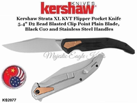 Kershaw KS2077 Kershaw Strata XL KVT Flipper Knife 5.4 " D2 Bead Blasted Clip Point Plain Blade, Black G10 and Stainless Steel Handles Kershaw KS2077 Kershaw Strata XL KVT Flipper Knife 5.4 " D2 Bead Blasted Clip Point Plain Blade, Black G10 and Stainless Steel Handles